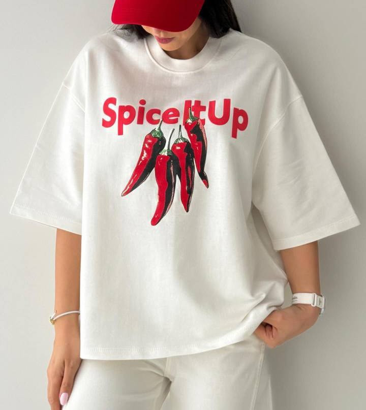 تیشرت باکسی طرح SpiceUp فلفلی پارچه سوپر پنبه مناسب آقایان و خانم ها