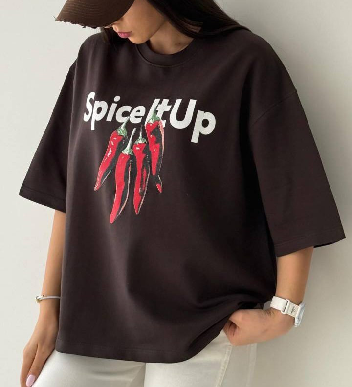 تیشرت باکسی طرح SpiceUp فلفلی پارچه سوپر پنبه مناسب آقایان و خانم ها