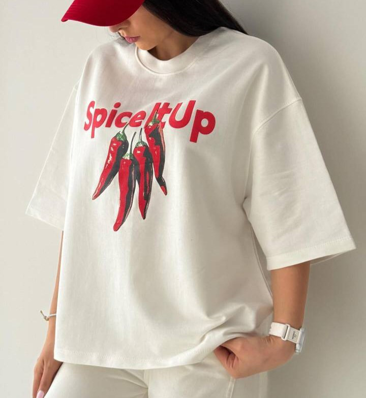 تیشرت باکسی طرح SpiceUp فلفلی پارچه سوپر پنبه مناسب آقایان و خانم ها