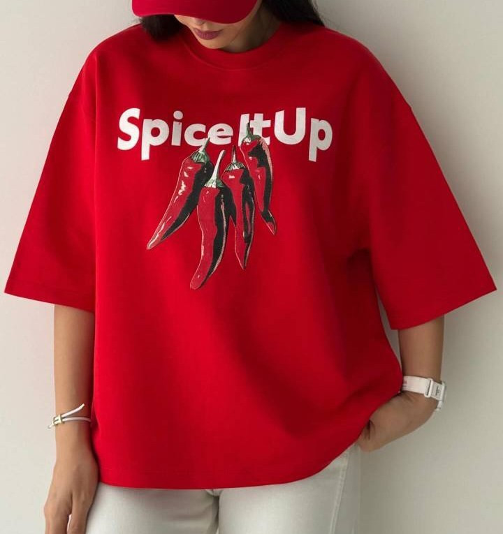 تیشرت باکسی طرح SpiceUp فلفلی پارچه سوپر پنبه مناسب آقایان و خانم ها
